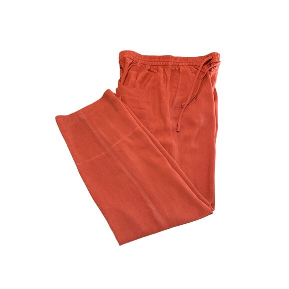 ZARA Wide-Leg Slacks Four-Pocket Burnt Orange Women’s M Elastic Tie Waist - Picture 2 of 16